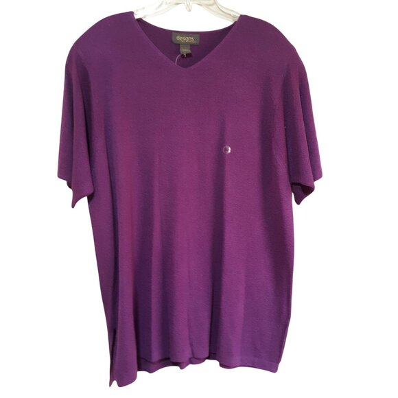 Lane Bryant Tops - Lane Bryant Purple V-Neck Knit Top Women 18/20 Acrylic Short Sleeve Tunic NEW